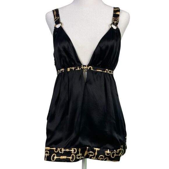 Vintage‎ Y2K 90's Bebe Silk Gold Horsebit Print Babydoll Top Small Camisole - Picture 8 of 13